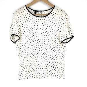 Escada Margaretha Ley Blouse Size 36 Black White Polka Dot Silk Top Puff Sleeve